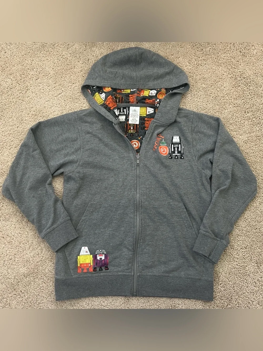 Disney Star Wars Kids Size XL Halloween Print R2D2 Full Zip Hooded Sweatshirt